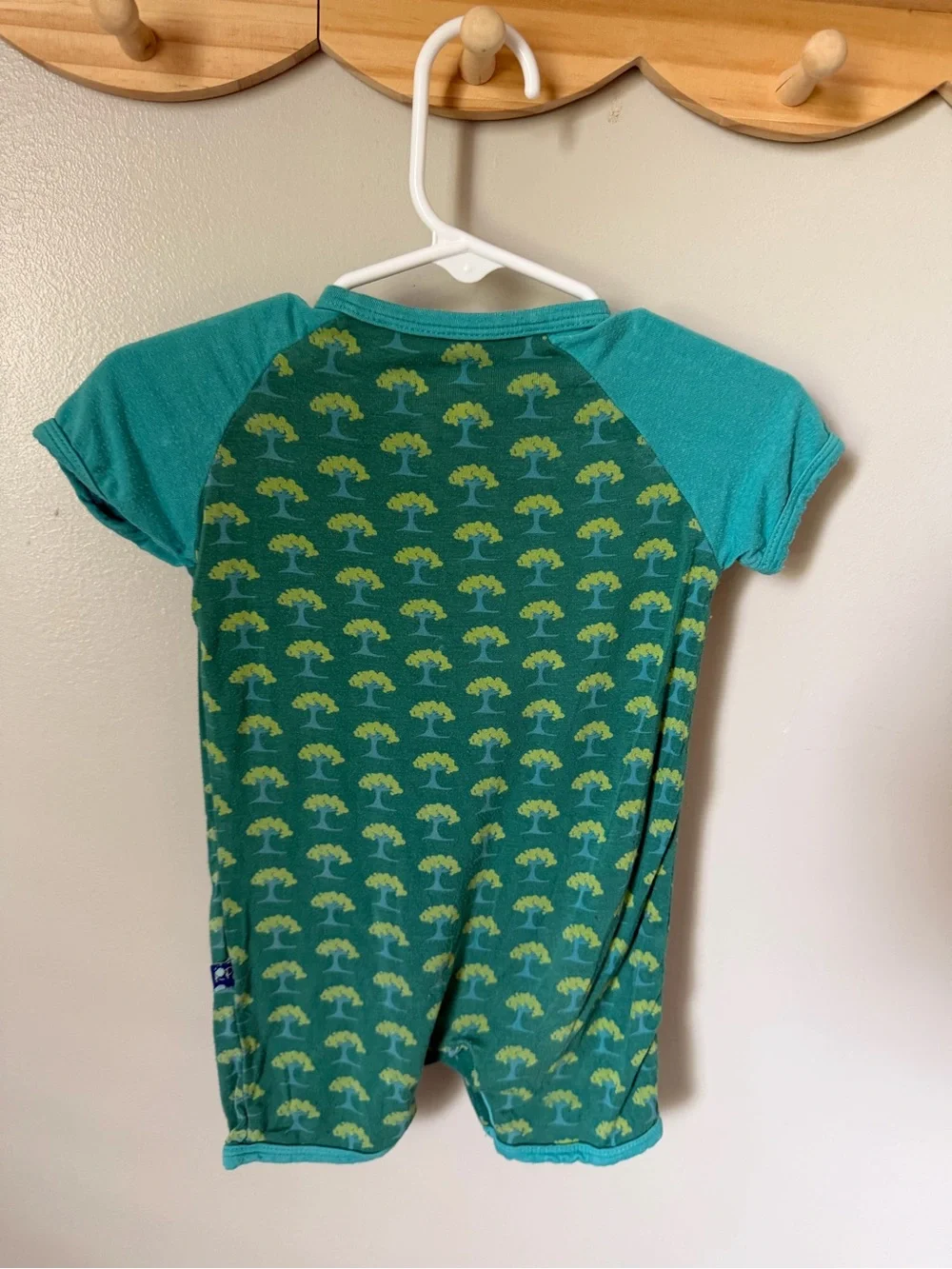 KicKee Pants Boys 3-6M Green Tree Print Bamboo Romper Short Sleeve Snap One Pc